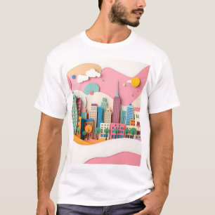 Pastel Paper Collage Cityscape T-Shirt