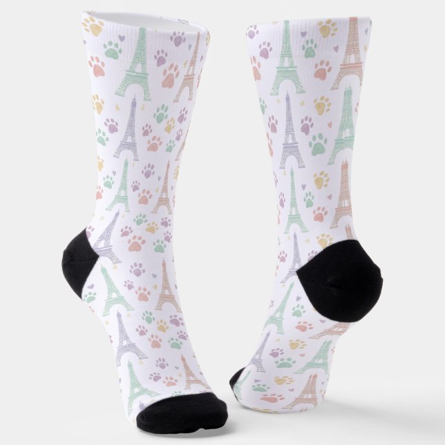 Pastel Paris Paw Print Socks (Angled)