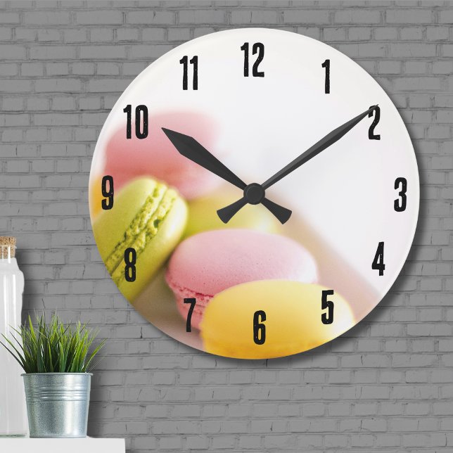 Pastel Pastry Chef French Macaron Round Clock (Cute Colorful Pastry Pastel French Macaron Cookie Round Clock)