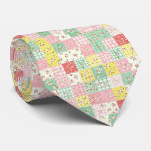 Pastel Patchwork Floral Gingham Vintage Cottage Tie
