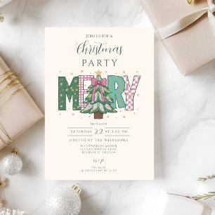Pastel Patchwork Merry Christmas Invitation