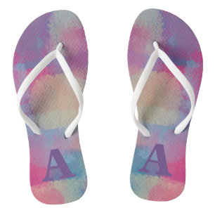 Pastel Patchwork Pink and Purple Abstract Jandals
