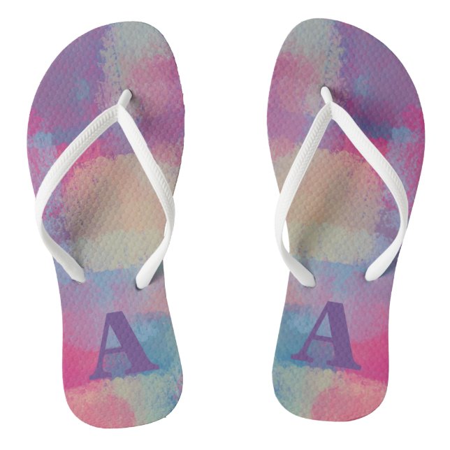 Pastel Patchwork Pink and Purple Abstract Jandals (Footbed)