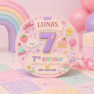 Pastel Patchwork Rainbow 7th Birthday Party Girl 3 Cm Round Badge