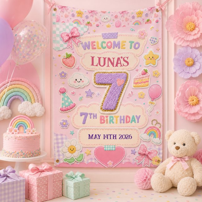 Pastel Patchwork Rainbow 7th Birthday Party Girl Banner (Pastel Patchwork Rainbow 7th Birthday Party Girl Banner
)