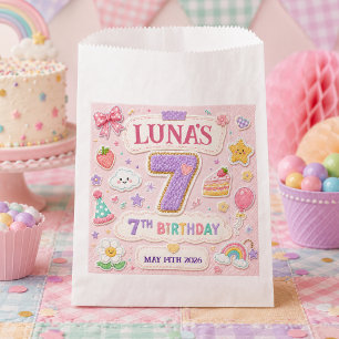 Pastel Patchwork Rainbow 7th Birthday Party Girl Favour Bags