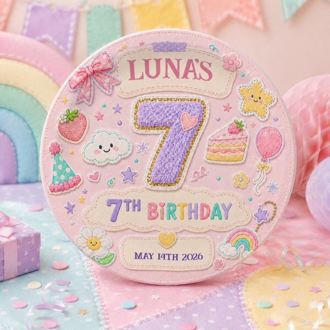 Pastel Patchwork Rainbow 7th Birthday Party Girl Paper Plate (Pastel Patchwork Rainbow 7th Birthday Party Girl Paper Plates
)