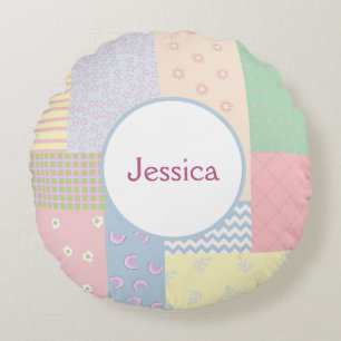Pastel Patchwork Round Cushion