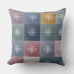 Pastel Patchwork Snowflake Floral Throw Pillow
