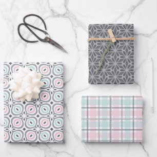 Pastel Pattern of Gray, Pink, Mint Geometric Shape Wrapping Paper Sheet