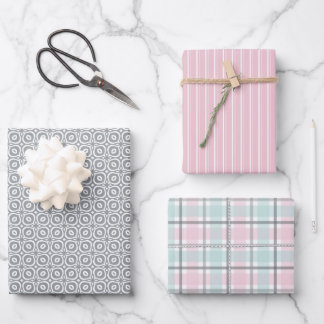 Pastel Pattern of Pink, Mint, Gray Plaid & Stripes Wrapping Paper Sheet