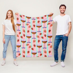 Pastel Pattern with Wine Glasses and Strawbefries Fleece Blanket
