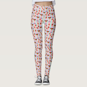 Pastel Pattern with Wine Glasses and Strawbefries Leggings