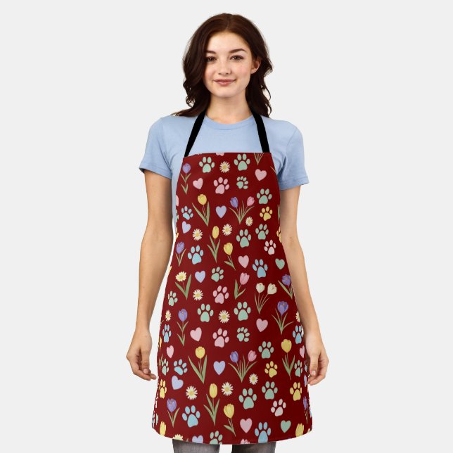 Pastel Paw Print and Floral Apron (Worn)