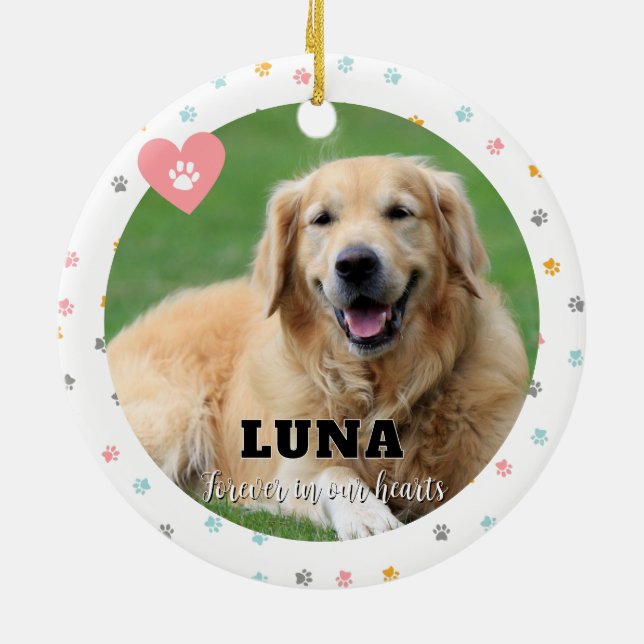 Pastel Paw Print Dog Photo Pet Memorial Ornament (Back)