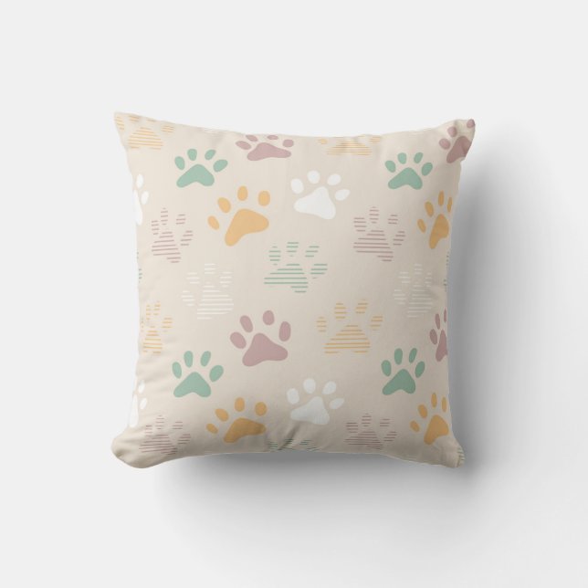 Pastel Paw Print Pattern Cushion (Front)