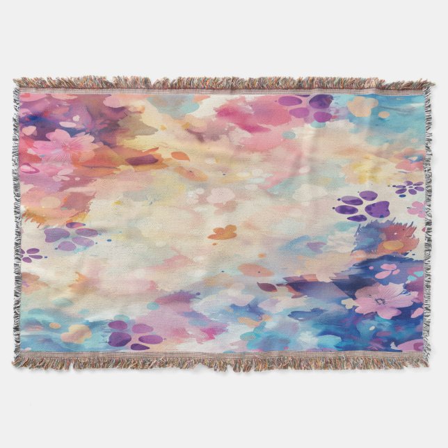 Pastel Paw Print Throw Blanket A Gentle Hug  (Front)
