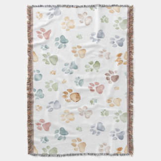 Pastel Paw Print Throw Blanket Cozy Bloom