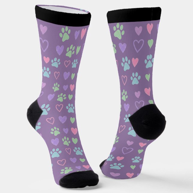 Pastel Pawprints & Hearts Socks (Angled)