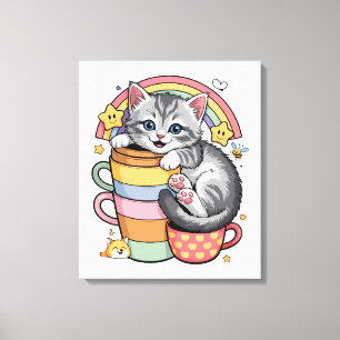 Pastel Paws & Rainbow Sips Canvas Print