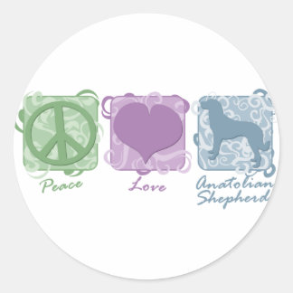Pastel Peace, Love, and Anatolian Shepherds Classic Round Sticker
