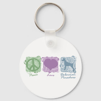 Pastel Peace, Love, and Doberman Pinschers Key Ring
