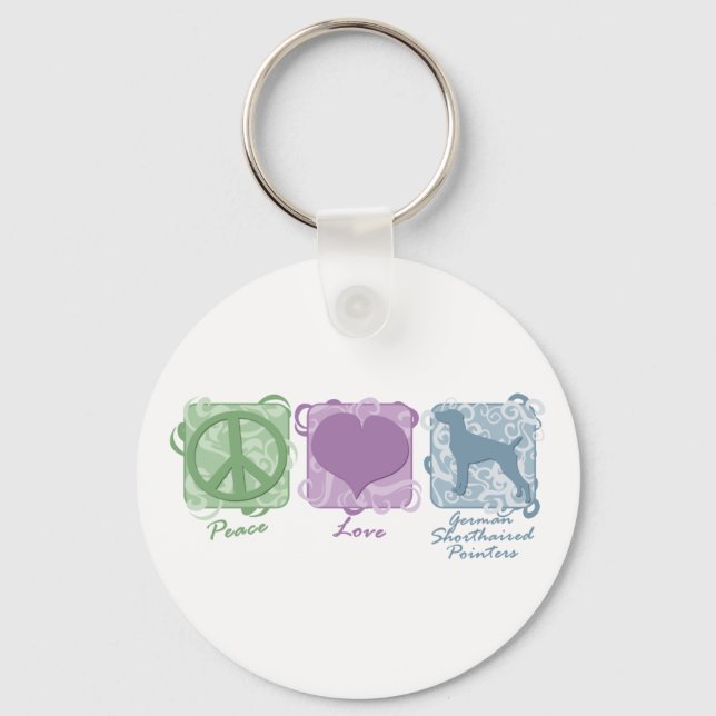 Pastel Peace, Love, and German Shorthaired Pointer Key Ring (Front)