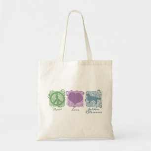 Pastel Peace, Love, and Golden Retrievers Tote Bag