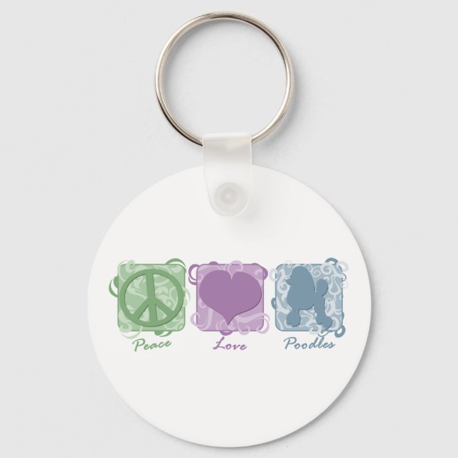 Pastel Peace, Love, and Poodles Key Ring (Front)