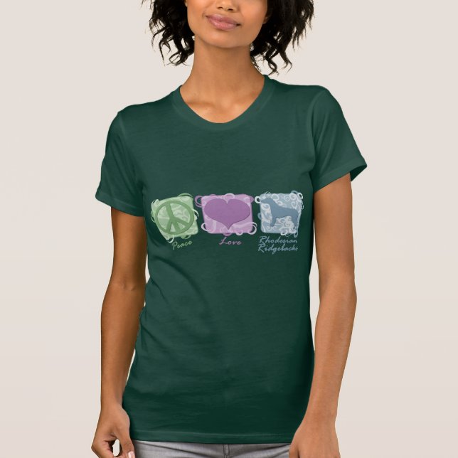 Pastel Peace, Love, and Rhodesian Ridgebacks T-Shirt (Front)