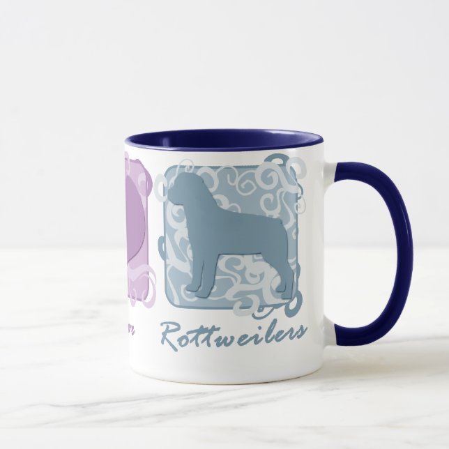 Pastel Peace, Love, and Rottweilers Mug (Right)