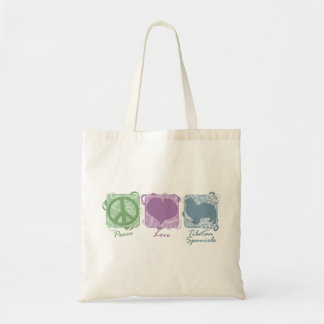 Pastel Peace, Love, and Tibetan Spaniels Tote Bag