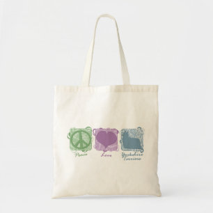 Pastel Peace, Love, and Yorkshire Terriers Tote Bag