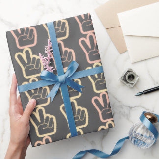 Pastel Peace Sign Hand Pattern Design Wrapping Paper