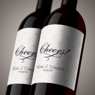 Pastel Peach and Cream Geometric Wine Label