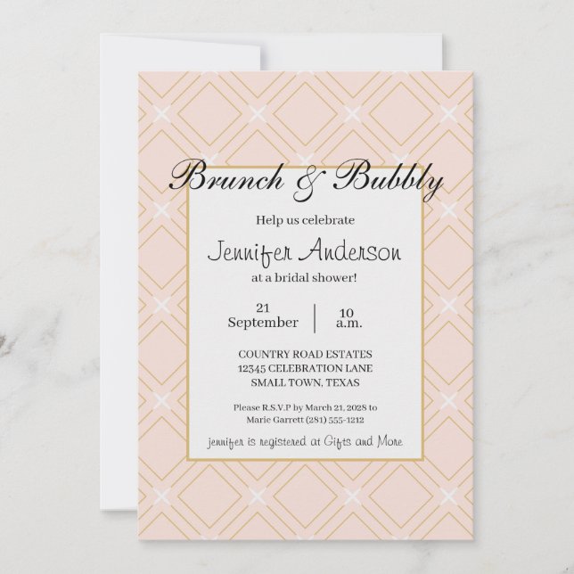 Pastel Peach and Gold Geometric Bridal Brunch (Front)