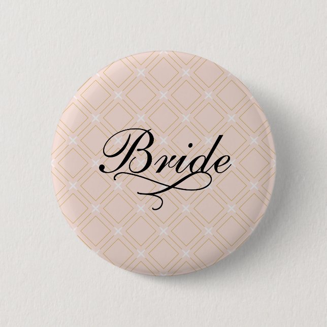Pastel Peach and Gold Geometric Bride 6 Cm Round Badge (Front)