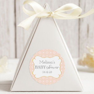 Pastel Peach and Gold Geometric Classic Round Sticker