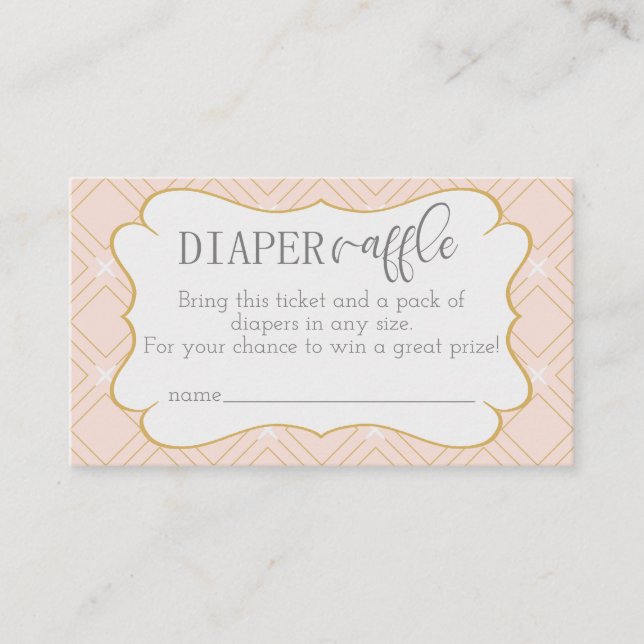 Pastel Peach and Gold Geometric Diaper Raffle Enclosure Card (Front)