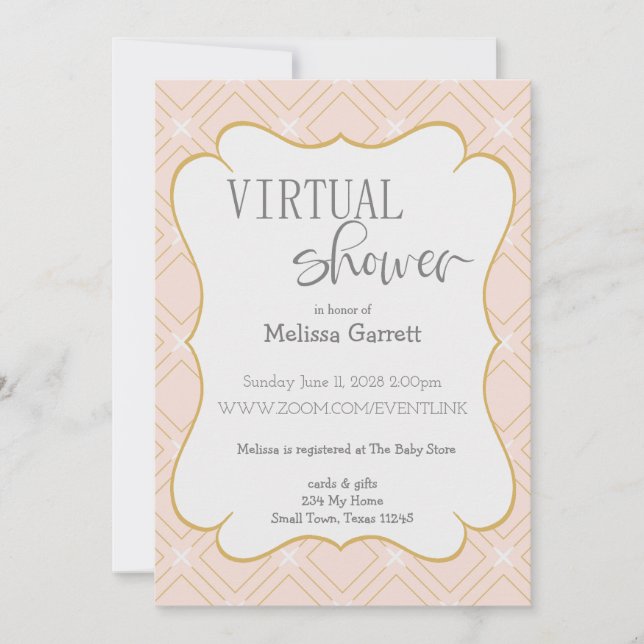 Pastel Peach and Gold Geometric Virtual Invitation (Front)