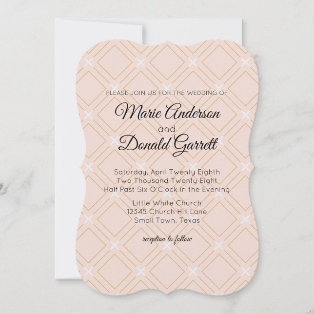 Pastel Peach and Gold Geometric Wedding Invitation (Front)
