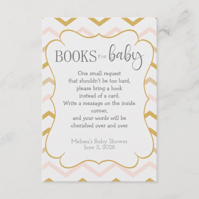 Pastel Peach and Gold Zig Zag Books for Baby Enclosure Card (Front)