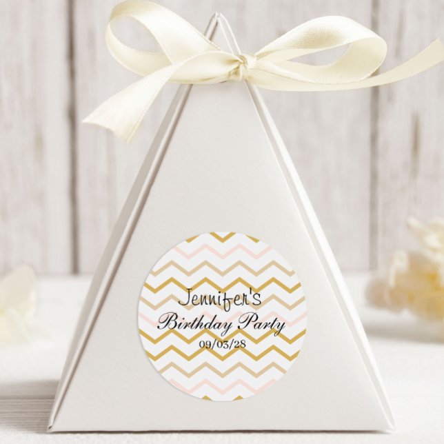 Pastel Peach and Gold Zig Zag Classic Round Sticker (Creator Uploaded)