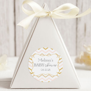 Pastel Peach and Gold Zig Zag Classic Round Sticker