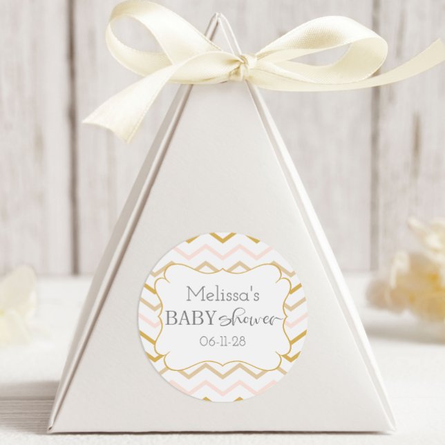 Pastel Peach and Gold Zig Zag Classic Round Sticker (Creator Uploaded)