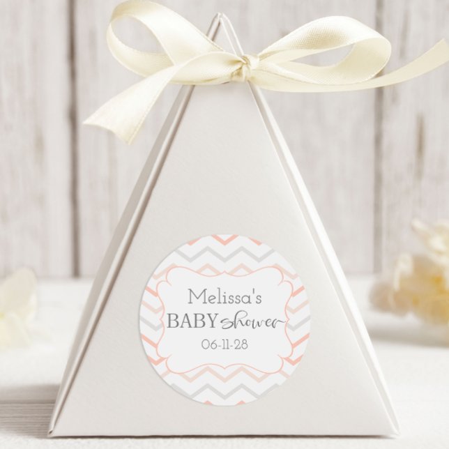 Pastel Peach and Gray Zig Zag Classic Round Sticker (Creator Uploaded)