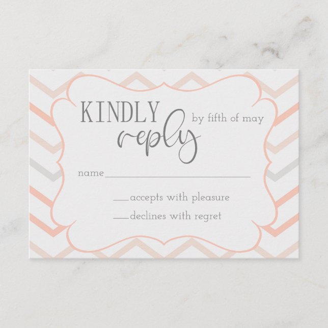 Pastel Peach and Grey Zig Zag RSVP Enclosure Card (Front)