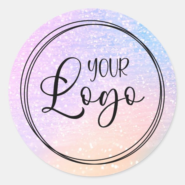 Pastel Peach Blue Holographic Gradient Logo Classic Round Sticker (Front)