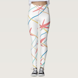 Pastel Peach Blue Yellow Coral Pink Abstract Leggings