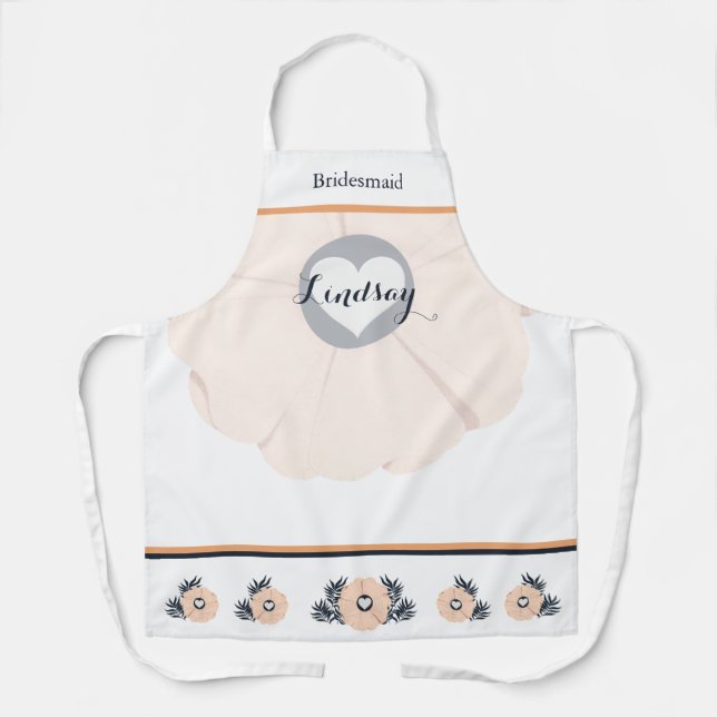 Pastel Peach Botanical Bridesmaid Wedding Apron (Front)